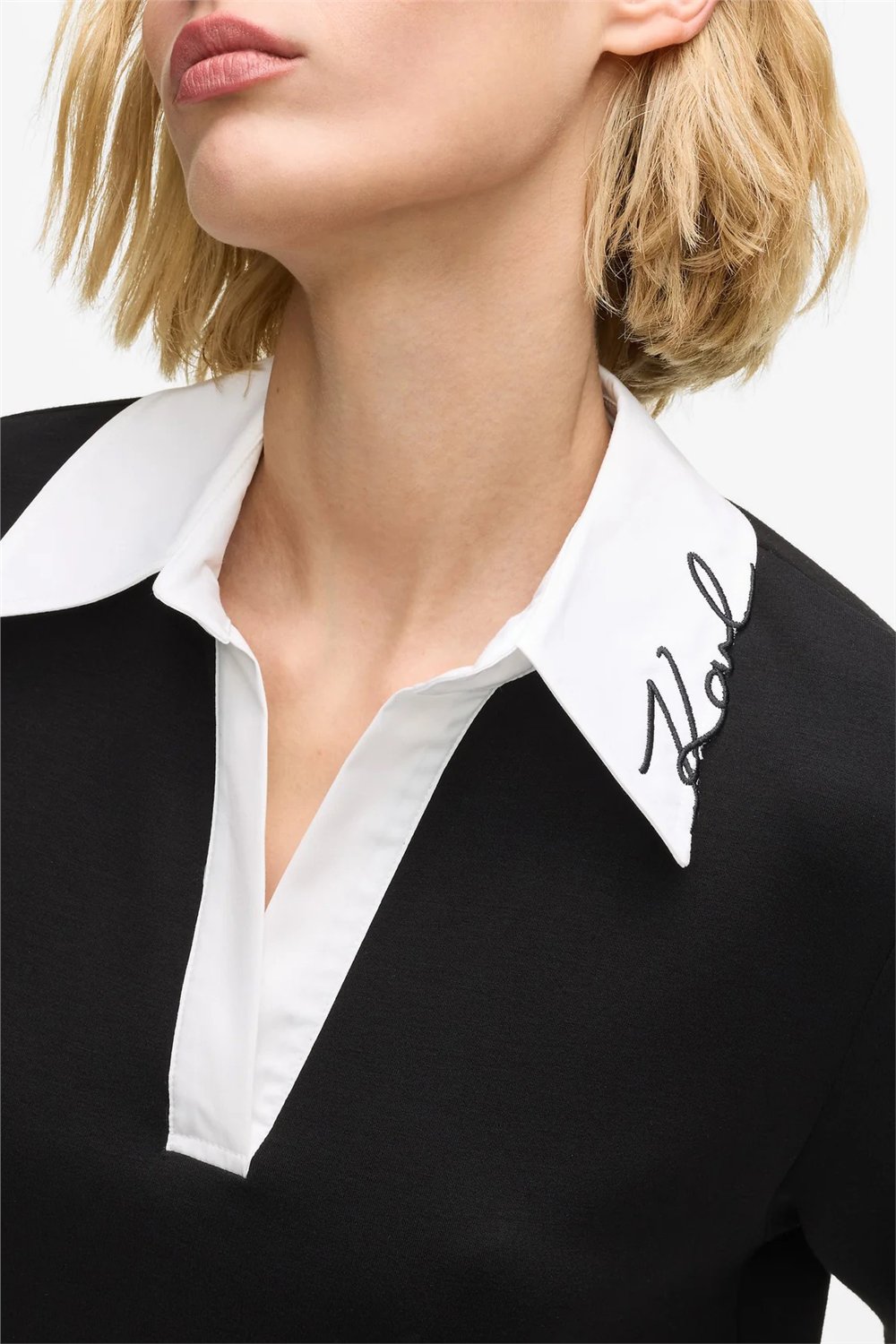 Karl Lagerfeld Signature Collar Kadın T-Shirt Elbise Siyah