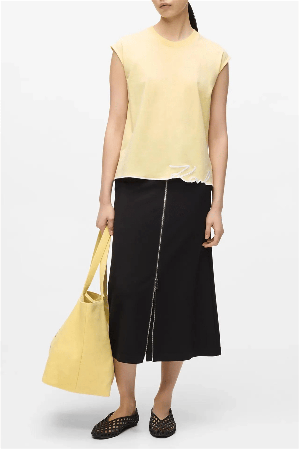 Karl Lagerfeld Signature Hem Tank Top Kadın Bisiklet Yaka T-Shirt