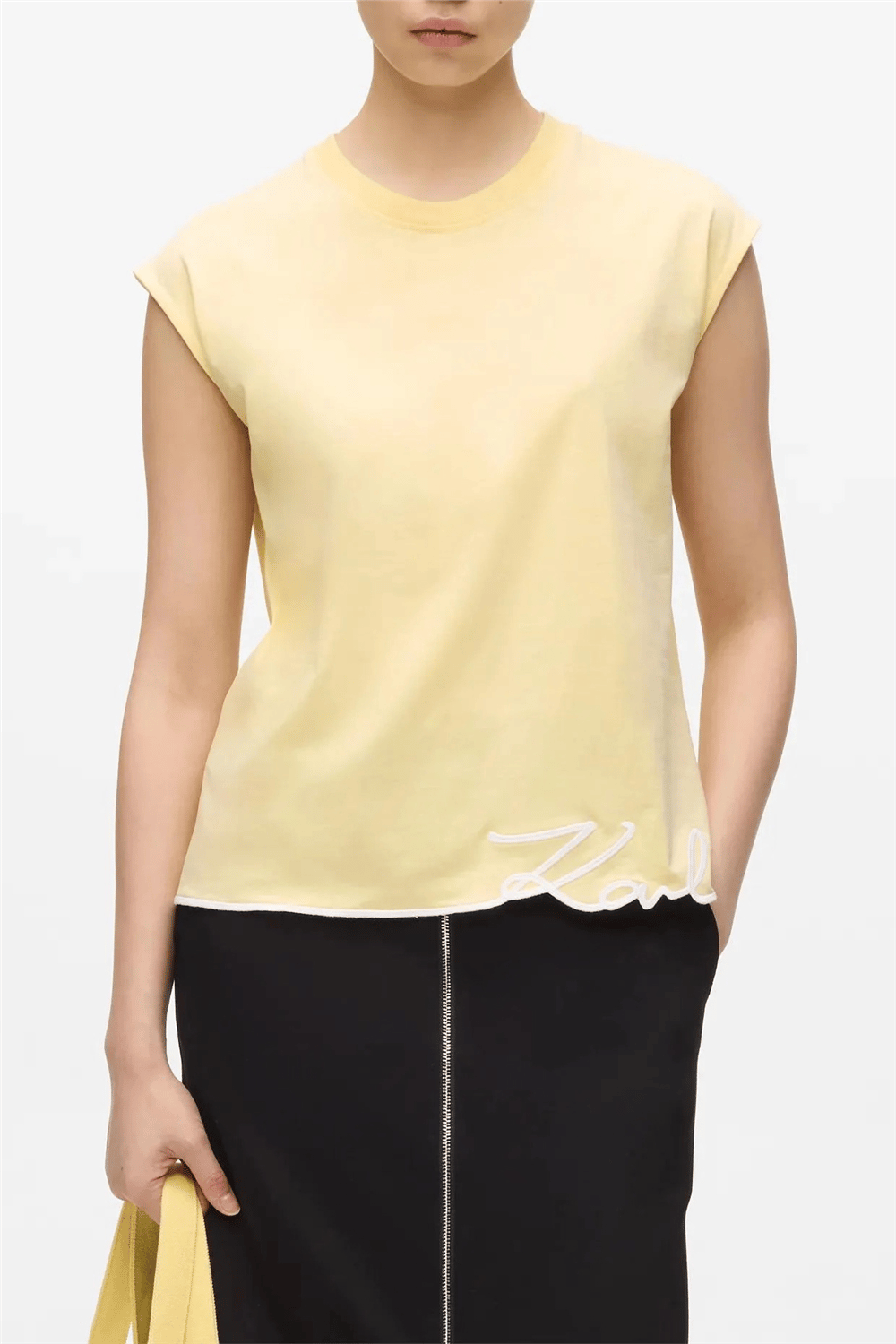Karl Lagerfeld Signature Hem Tank Top Kadın Bisiklet Yaka T-Shirt