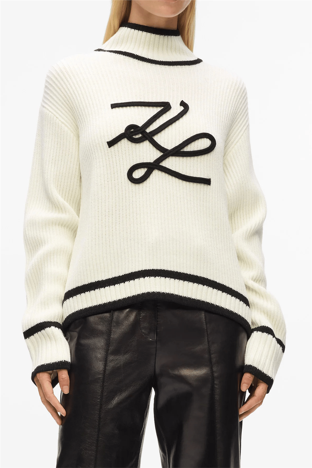 Karl Lagerfeld Soutache Autograph Kadın Triko Beyaz