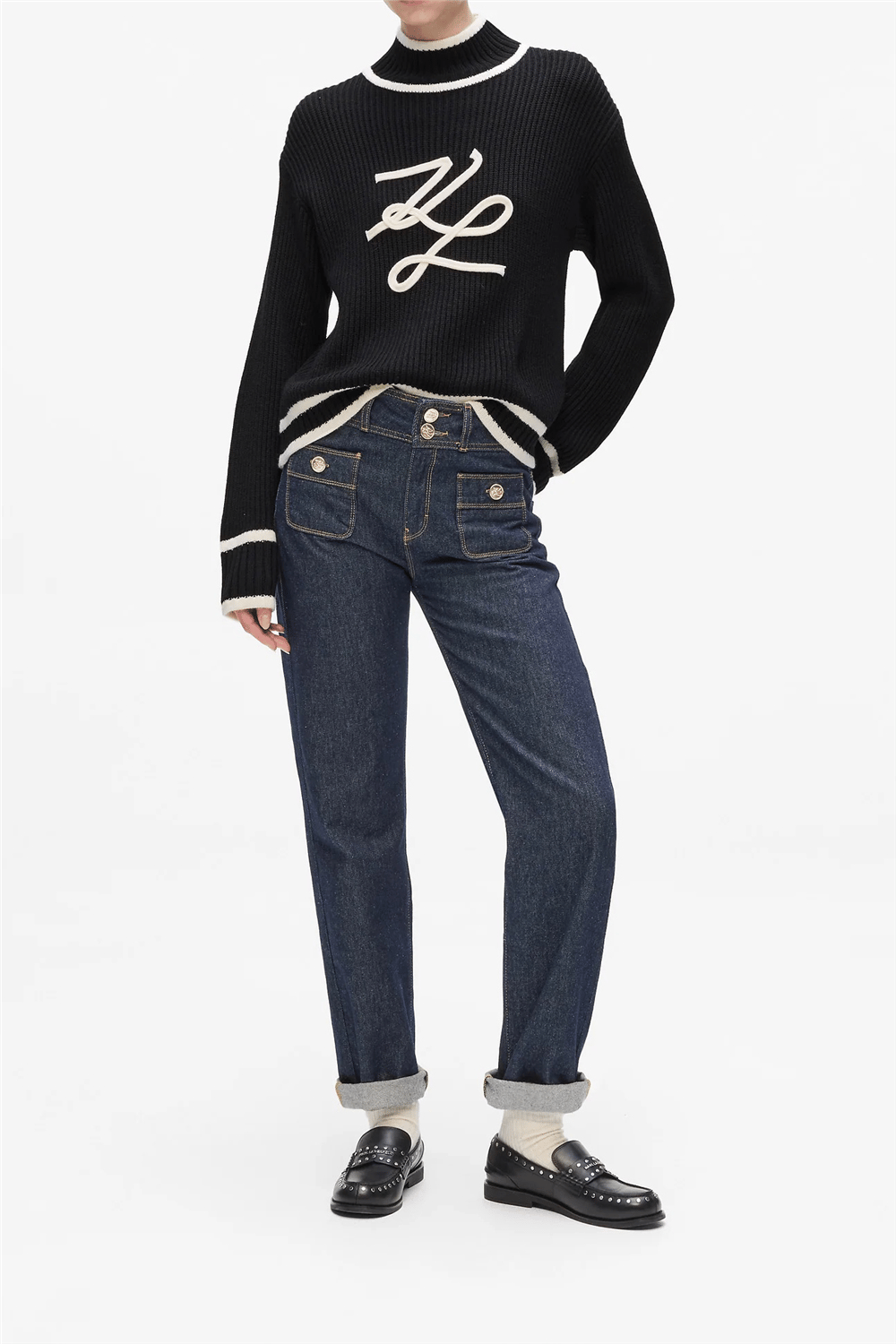 Karl Lagerfeld Soutache Autograph Kadın Triko Siyah
