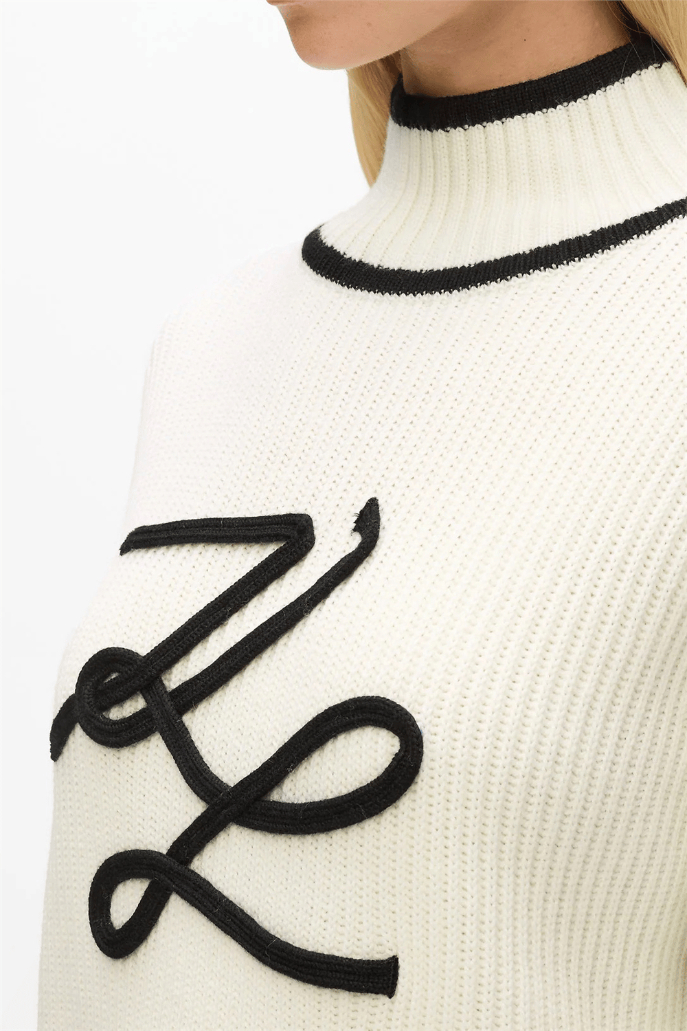 Karl Lagerfeld Soutache Autograph Kadın Triko Beyaz