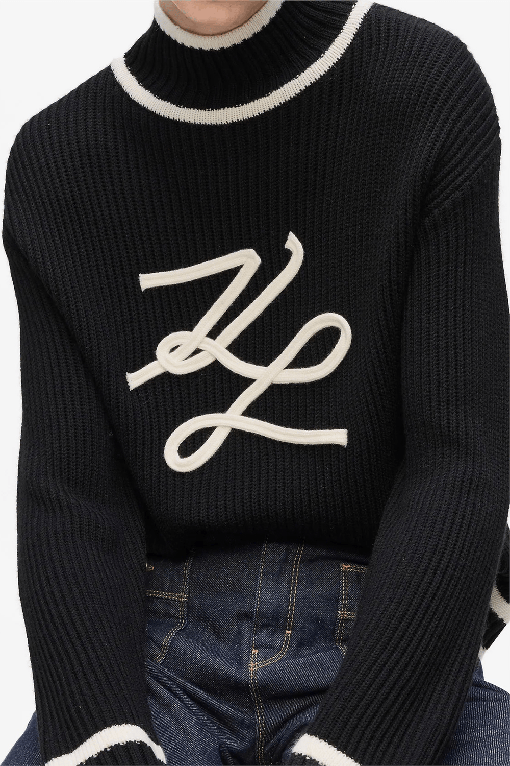 Karl Lagerfeld Soutache Autograph Kadın Triko Siyah
