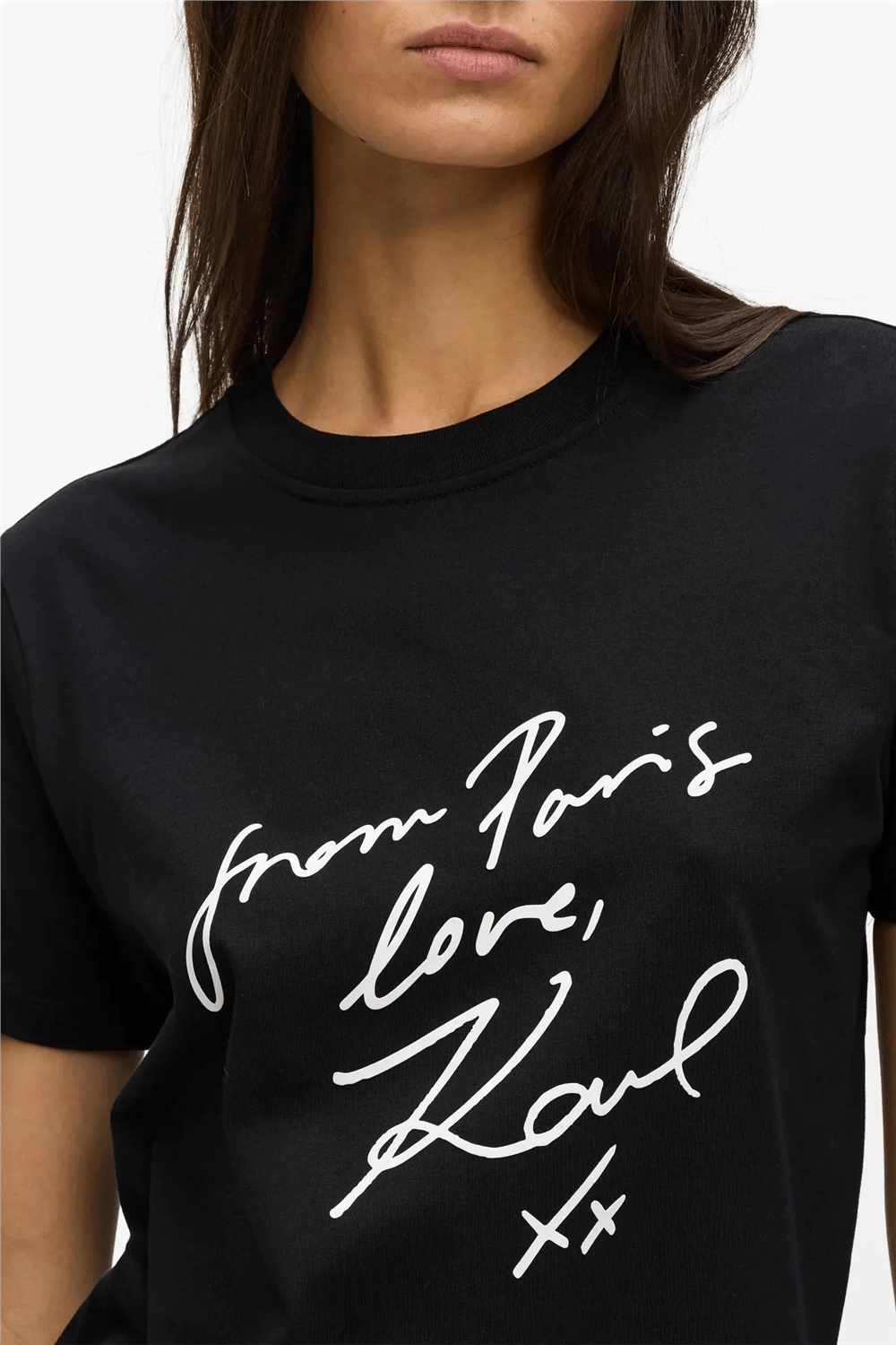 Karl Lagerfeld With Love T-Shirt Kadın Bisiklet Yaka T-Shirt Siyah
