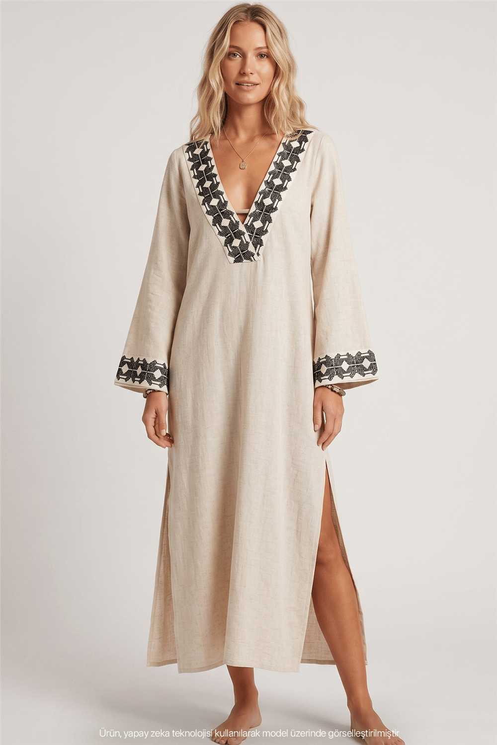 Lalamia Kadın Kenevir Keten Kaftan Ekru