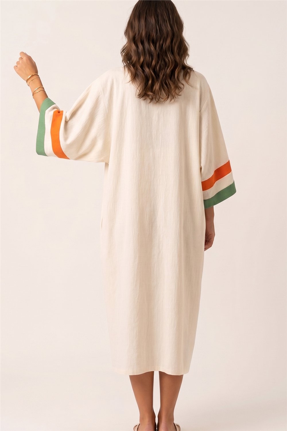Lalamia Kadın Pamuk Keten Kaftan Ekru