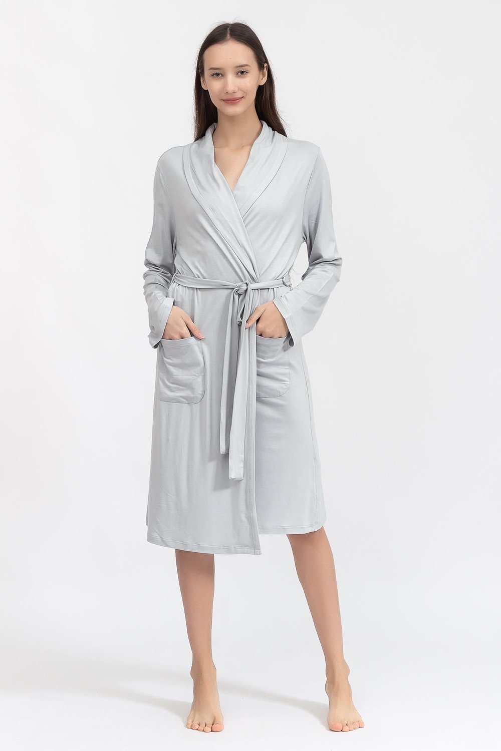 Linclalor Shawl Collar Kadın Sabahlık Gri
