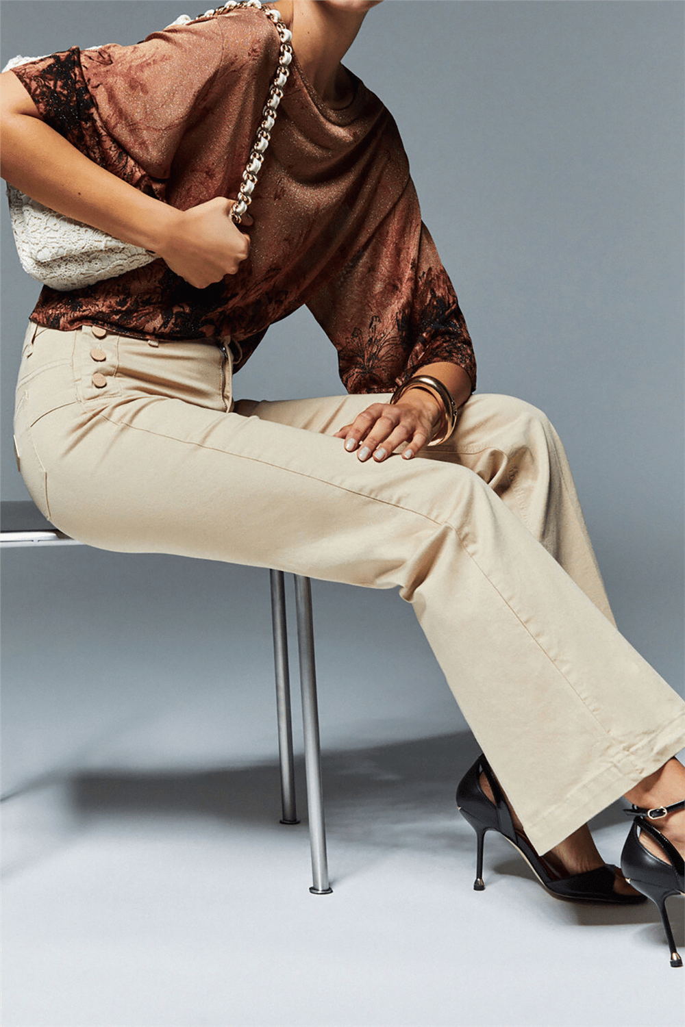 Liu Jo B.Up Flare Jewel H.W. Kadın Pantolon Bej