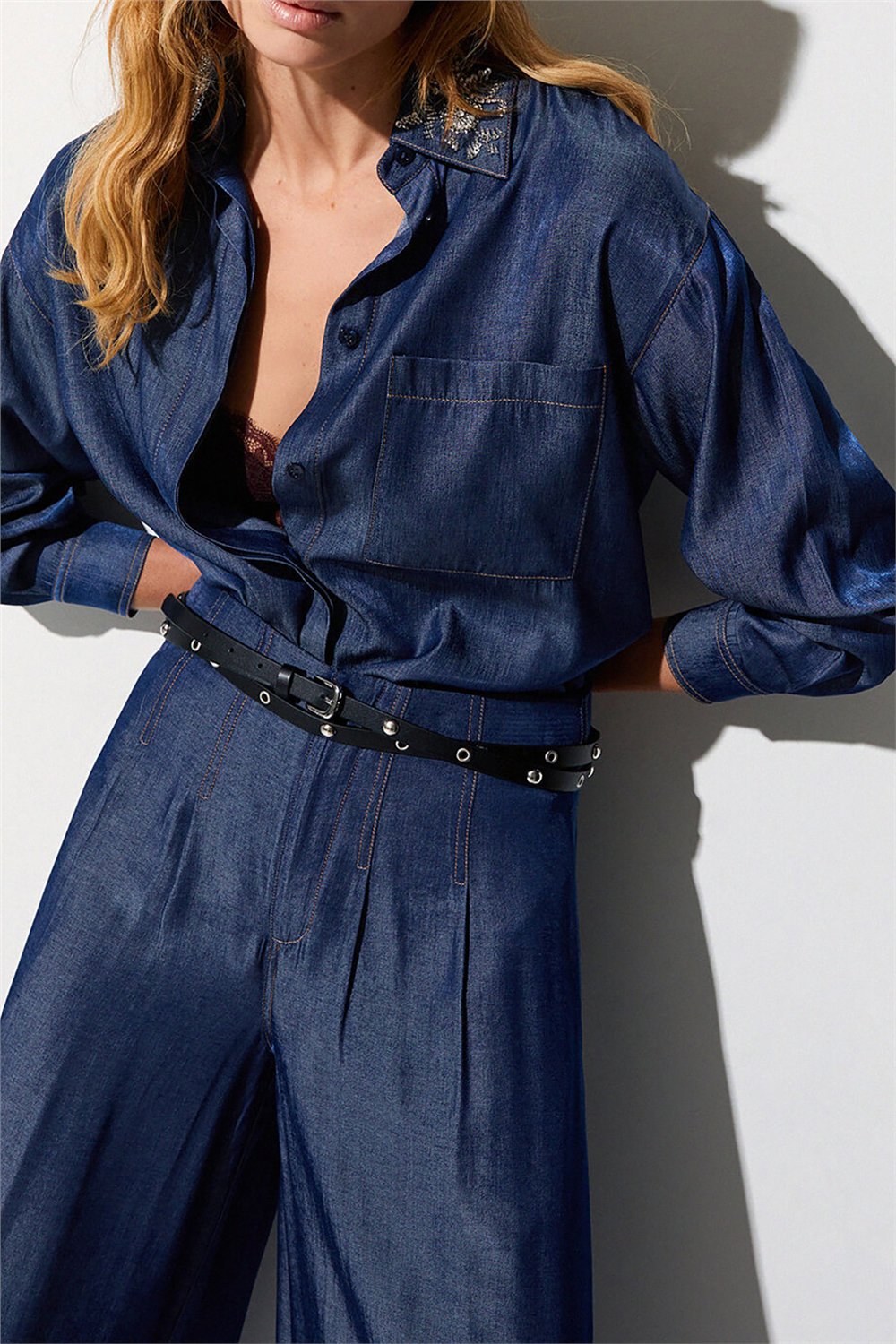 Liu Jo Camicia Denim Chambray Kadın Kot Gömlek Çok Renkli