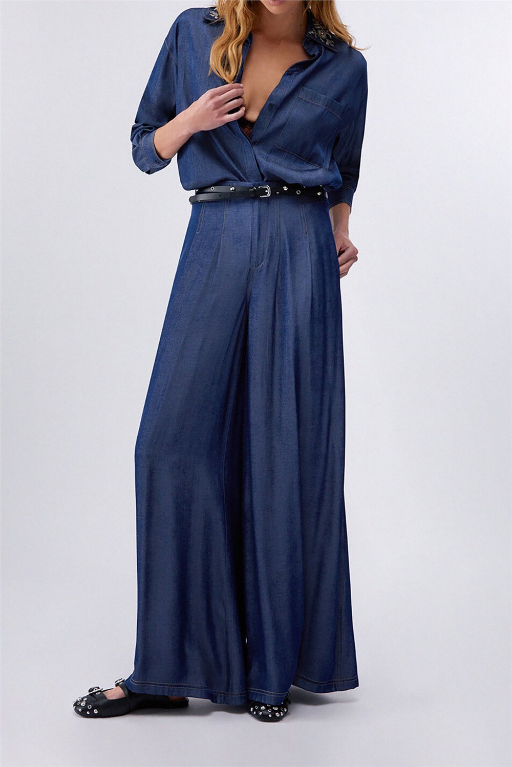 Liu Jo Camicia Denim Chambray Kadın Kot Gömlek Çok Renkli