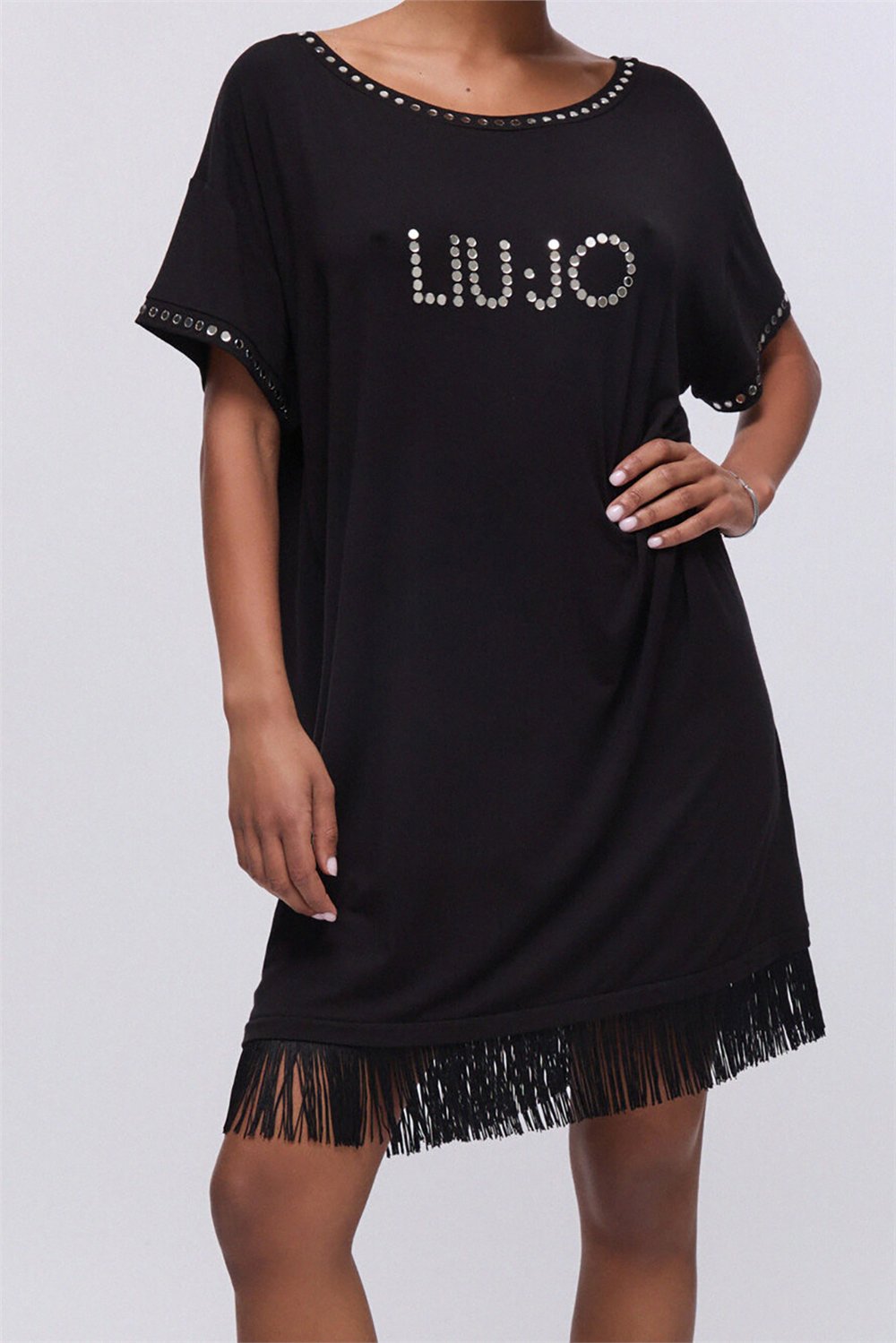 Liu Jo Ecs Abito Jersey C/Frange Kadın Plaj Elbisesi Siyah