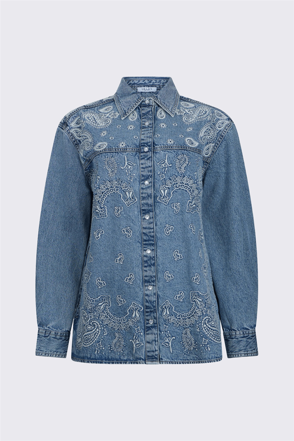 Liu Jo Giacca Camicia Deni Ricamo M/L Kadın Kot Mont Mavi
