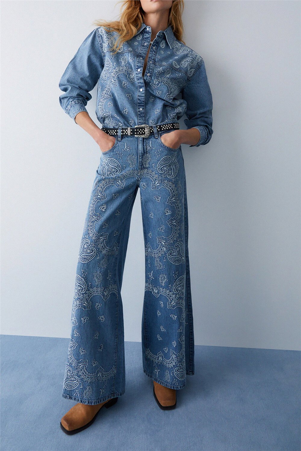 Liu Jo Giacca Camicia Deni Ricamo M/L Kadın Kot Mont Mavi