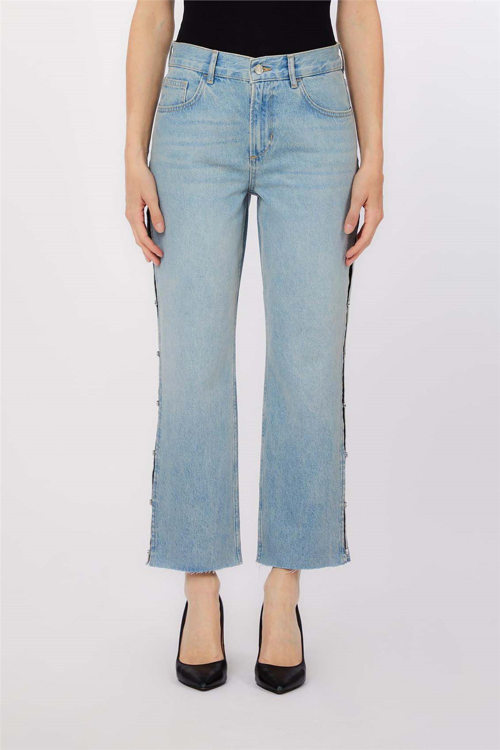 Liu Jo Pant. Straight Split Kadın Jean Pantolon Mavi