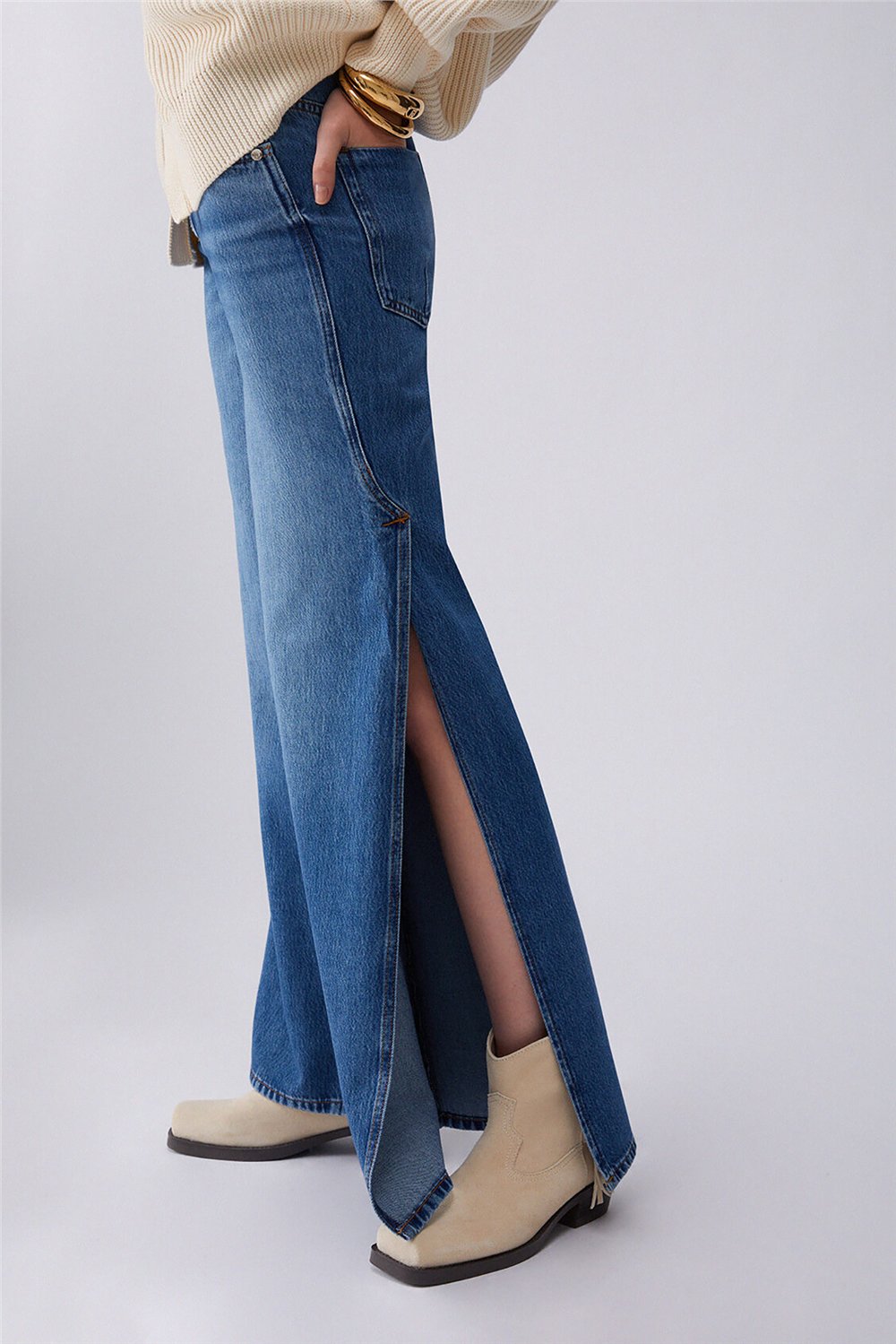 Liu Jo Pant.Midi Flare Split Reg.W. Kadın Jean Pantolon Mavi