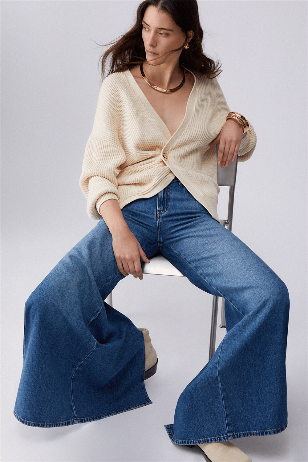 Liu Jo Pant.Midi Flare Split Reg.W. Kadın Jean Pantolon Mavi