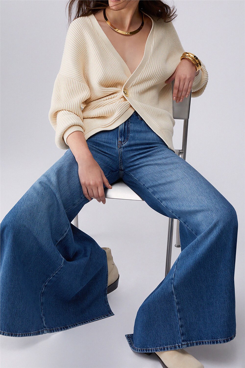 Liu Jo Pant.Midi Flare Split Reg.W. Kadın Jean Pantolon Mavi