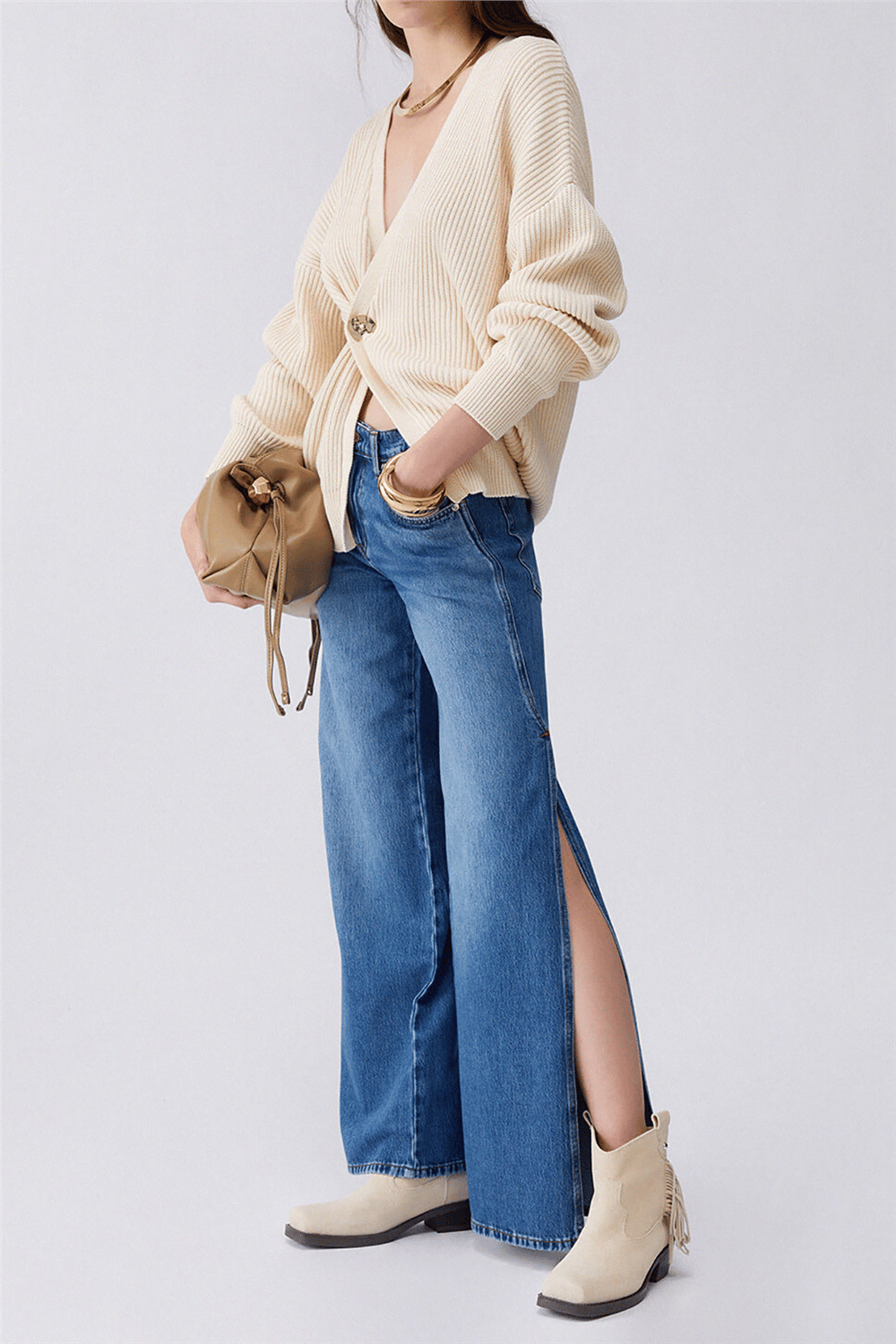 Liu Jo Pant.Midi Flare Split Reg.W. Kadın Jean Pantolon Mavi