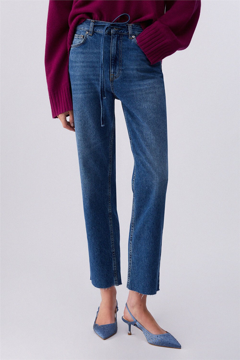 Liu Jo Pant.Straight Stripes H.W. Kadın Jean Pantolon Mavi