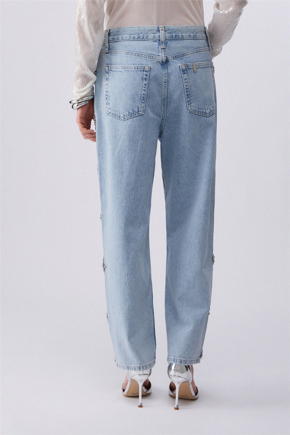 Liu Jo Pant.Straight Studs H.W. Kadın Jean Pantolon Mavi