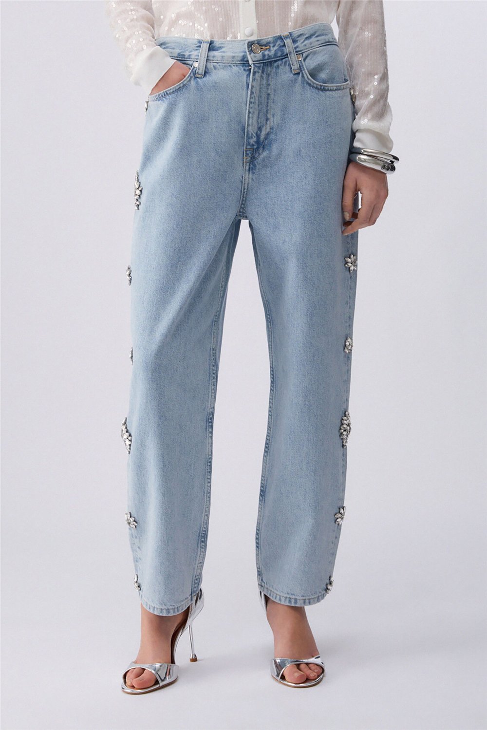 Liu Jo Pant.Straight Studs H.W. Kadın Jean Pantolon Mavi