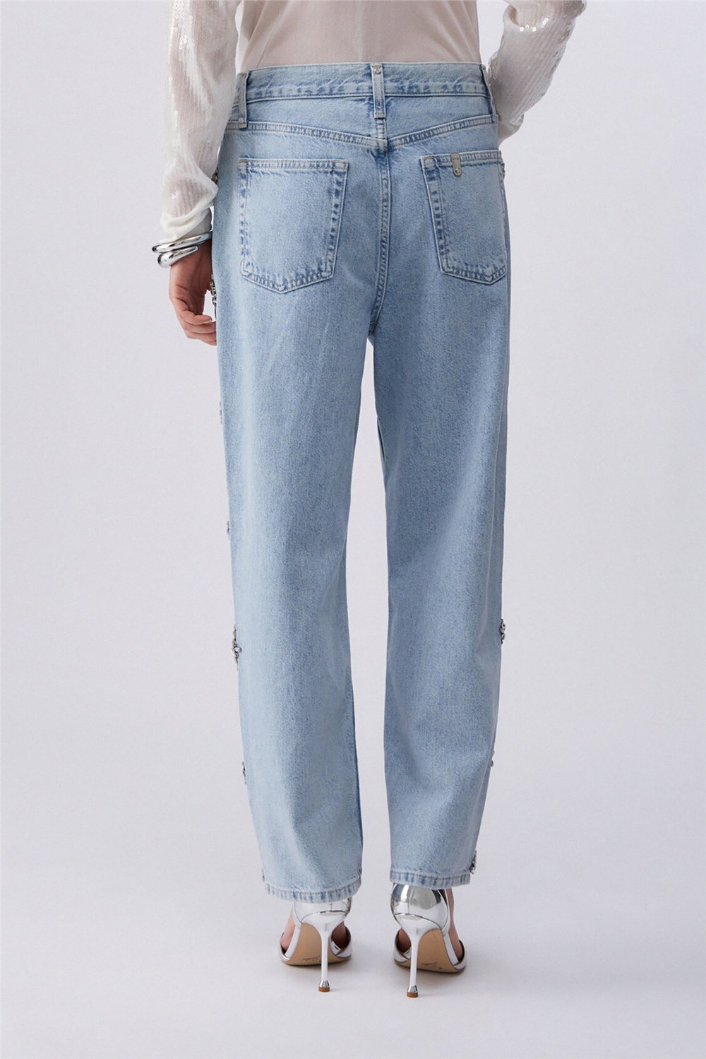 Liu Jo Pant.Straight Studs H.W. Kadın Jean Pantolon Mavi