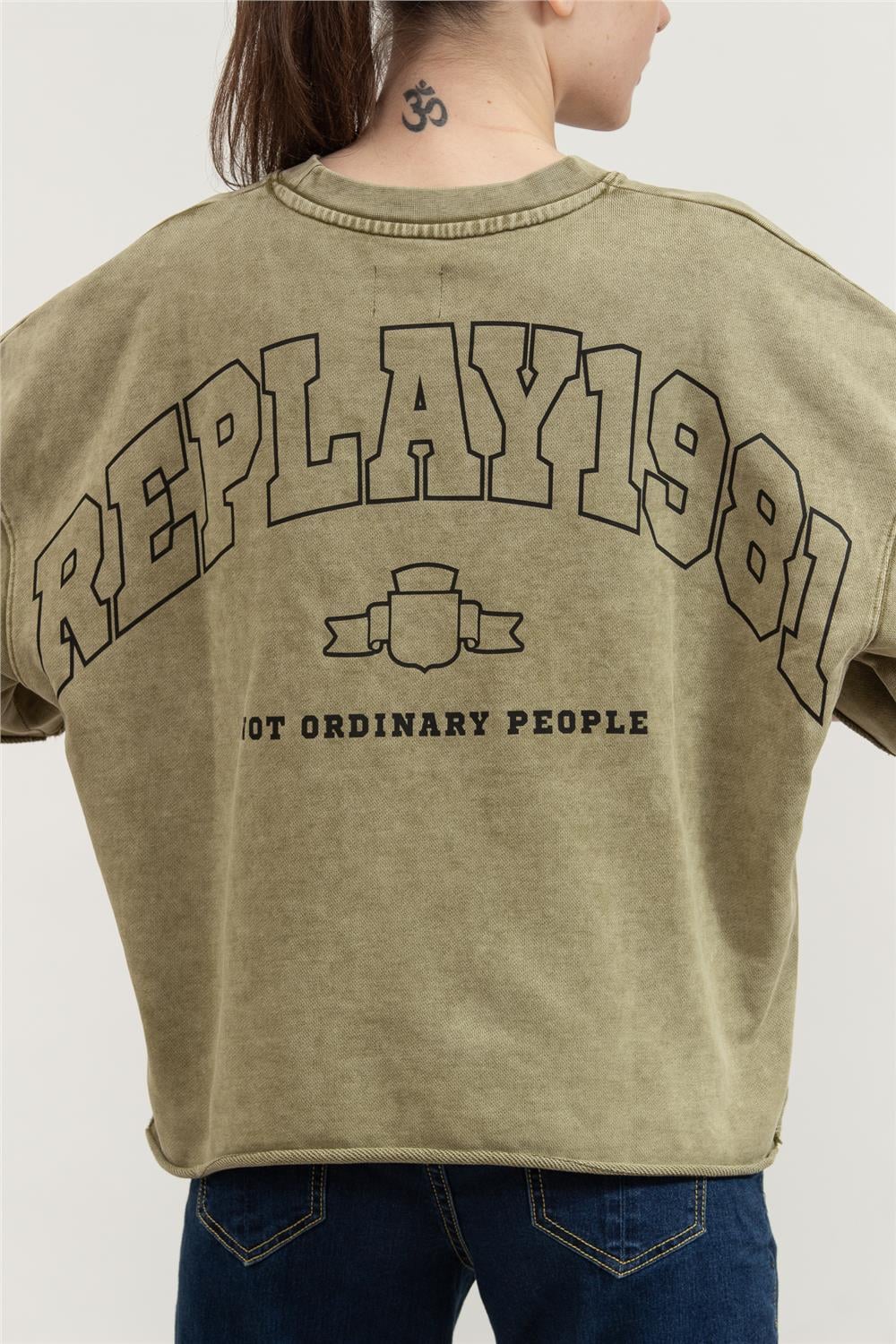 Replay Comfort Fit Kadın Bisiklet Yaka Sweatshirt Yeşil