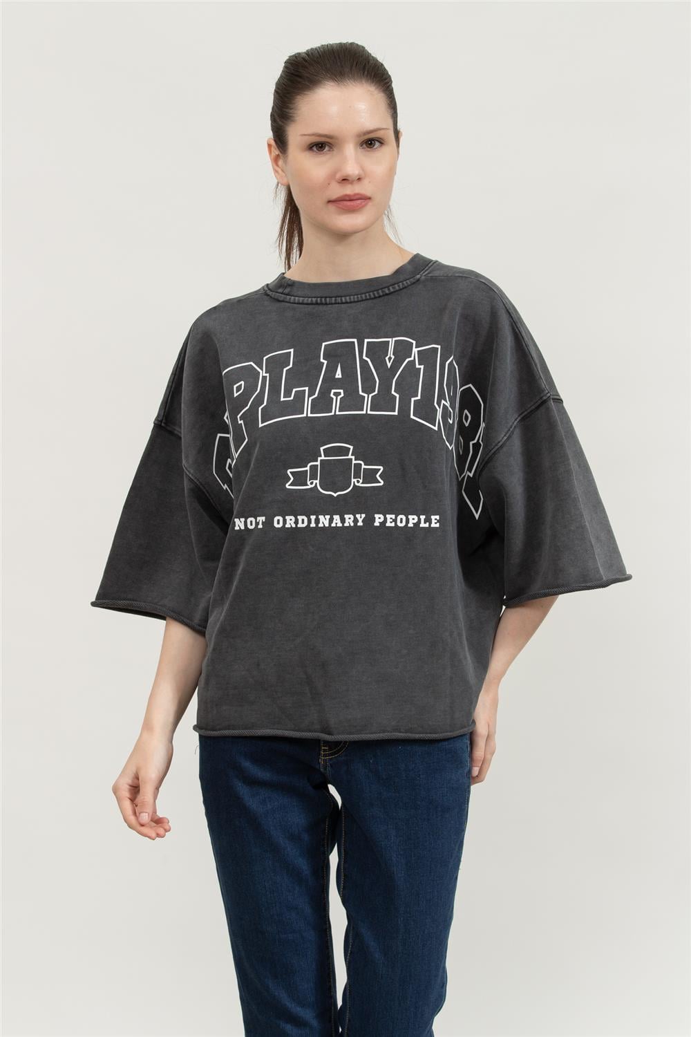 Replay Comfort Fit Kadın Bisiklet Yaka Sweatshirt Siyah