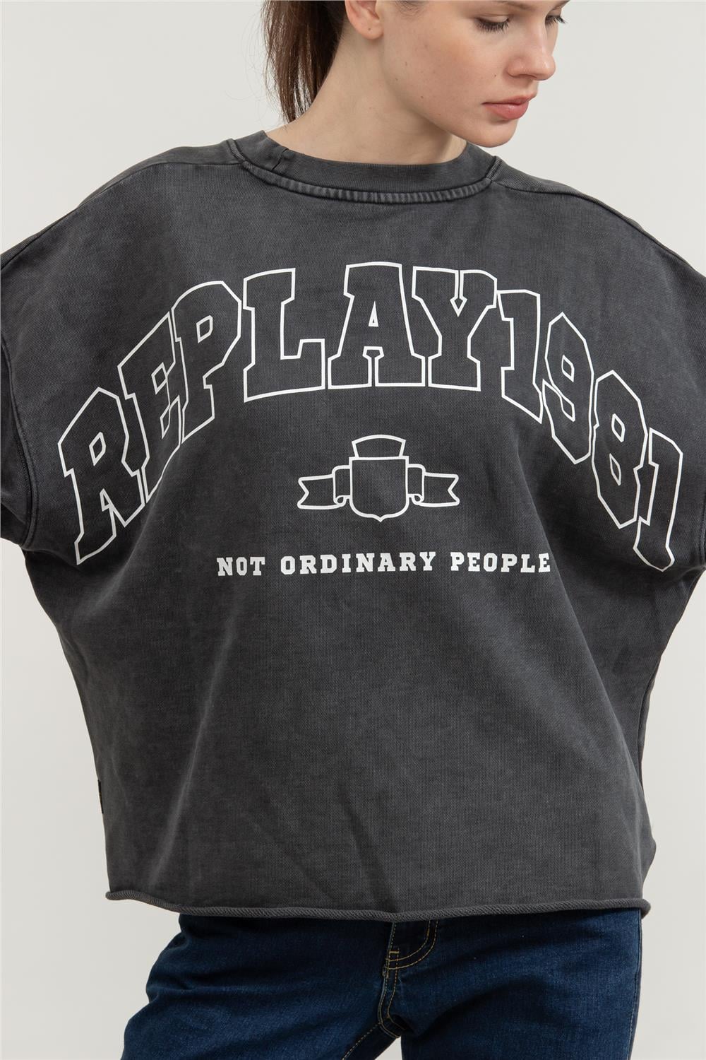 Replay Comfort Fit Kadın Bisiklet Yaka Sweatshirt Siyah