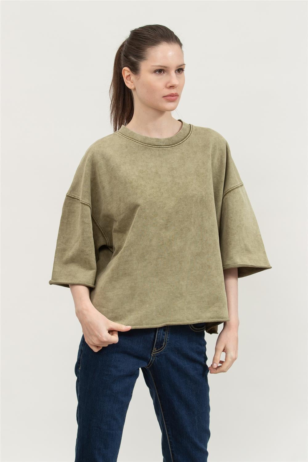 Replay Comfort Fit Kadın Bisiklet Yaka Sweatshirt Yeşil