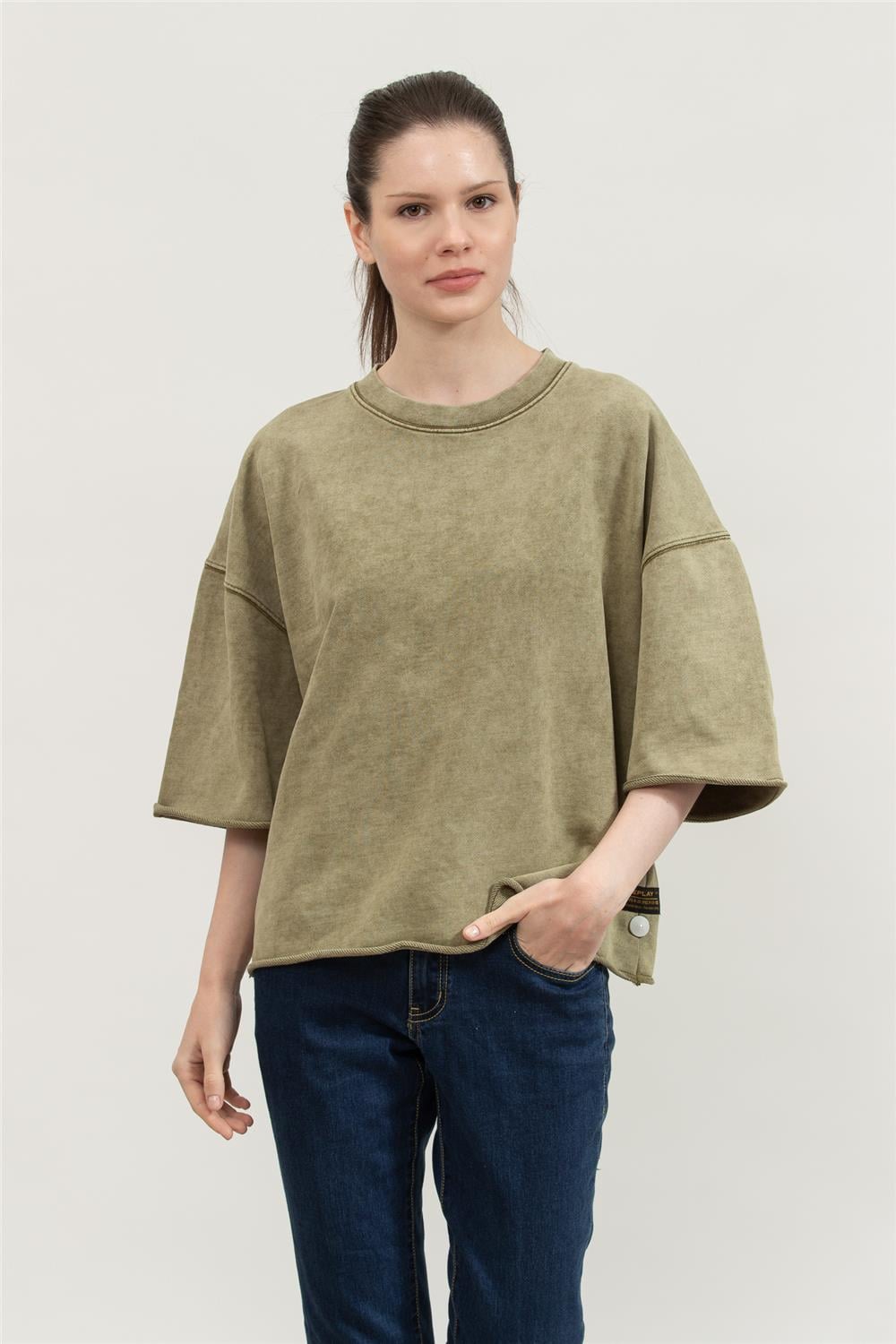Replay Comfort Fit Kadın Bisiklet Yaka Sweatshirt Yeşil