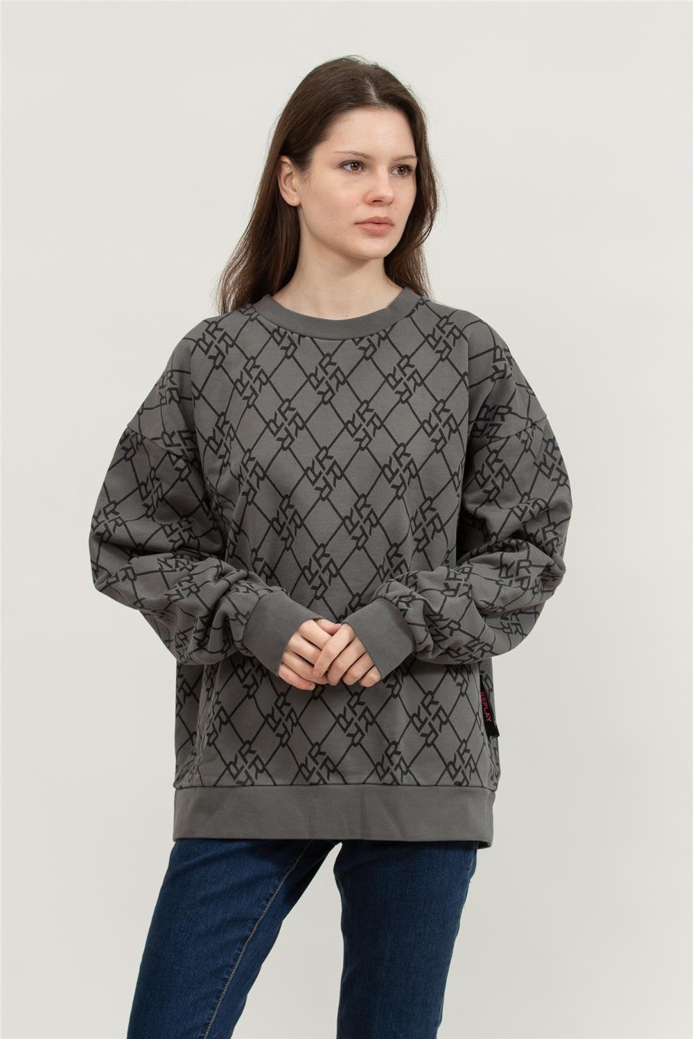 Replay Over Kadın Bisiklet Yaka Sweatshirt Siyah