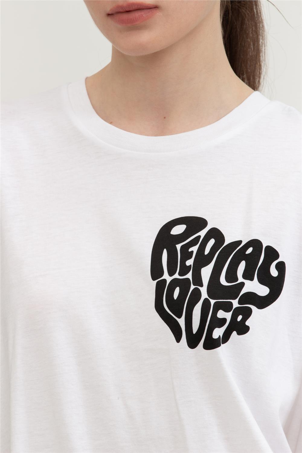 Replay Over Kadın Bisiklet Yaka T-Shirt Beyaz
