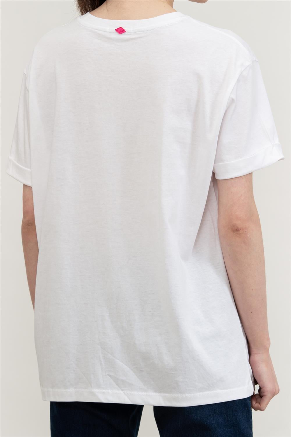 Replay Over Kadın Bisiklet Yaka T-Shirt Beyaz