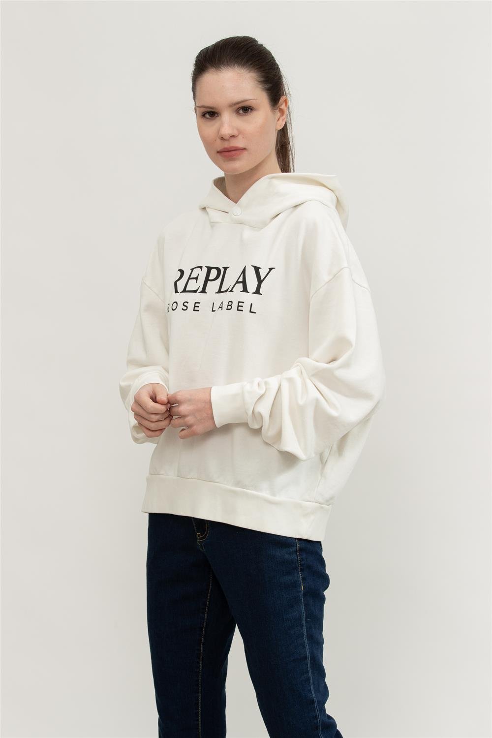 Replay Over Kadın Kapüşonlu Sweatshirt