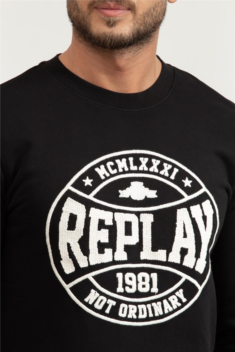 Replay Regular Erkek Bisiklet Yaka Sweatshirt Siyah