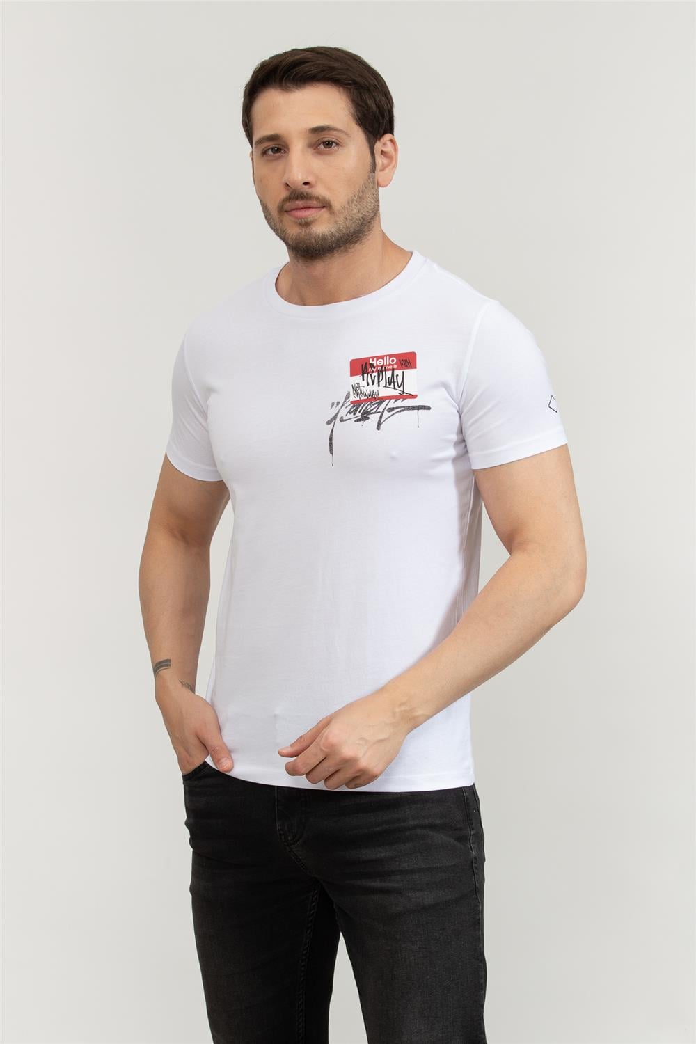 Replay Regular Erkek Bisiklet Yaka T-Shirt Beyaz