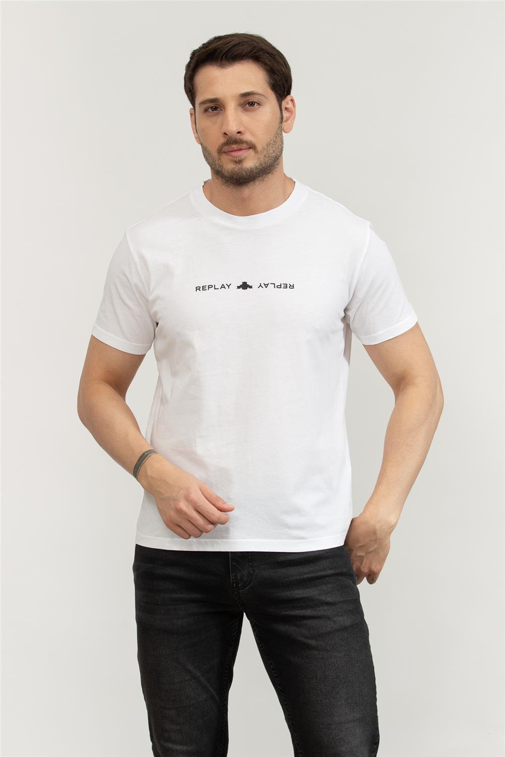 Replay Regular Erkek Bisiklet Yaka T-Shirt Beyaz