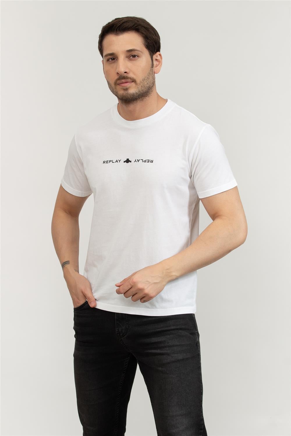 Replay Regular Erkek Bisiklet Yaka T-Shirt Beyaz