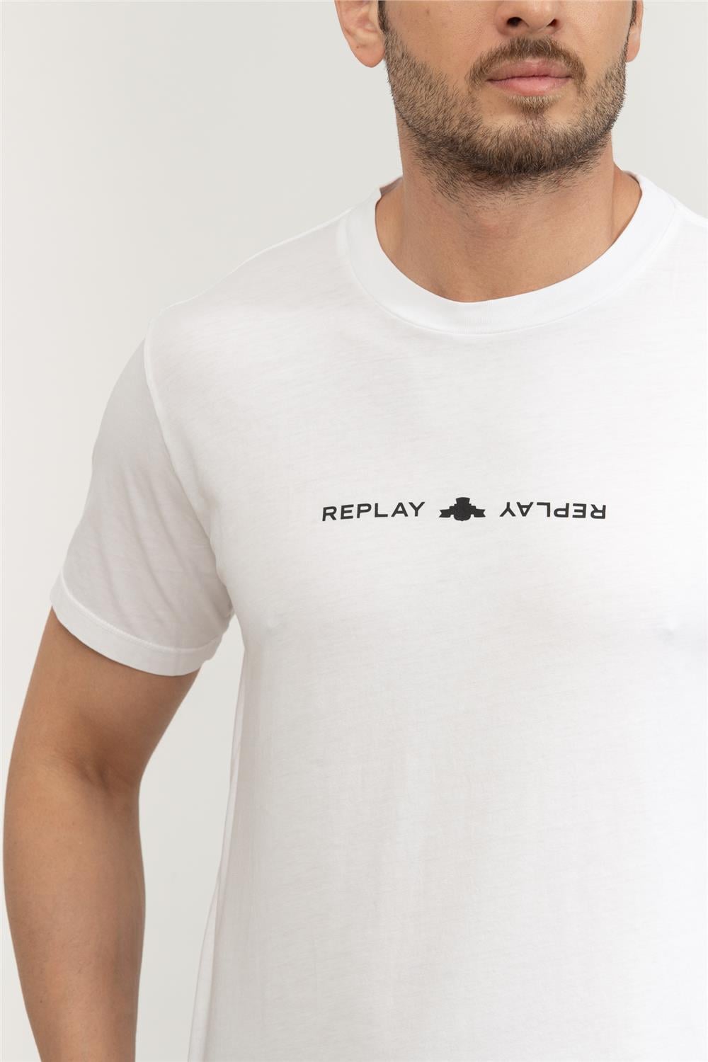 Replay Regular Erkek Bisiklet Yaka T-Shirt Beyaz