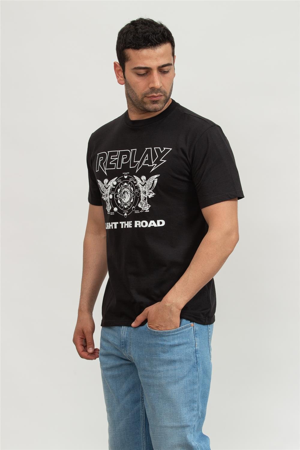 Replay Regular Erkek Bisiklet Yaka T-Shirt Siyah