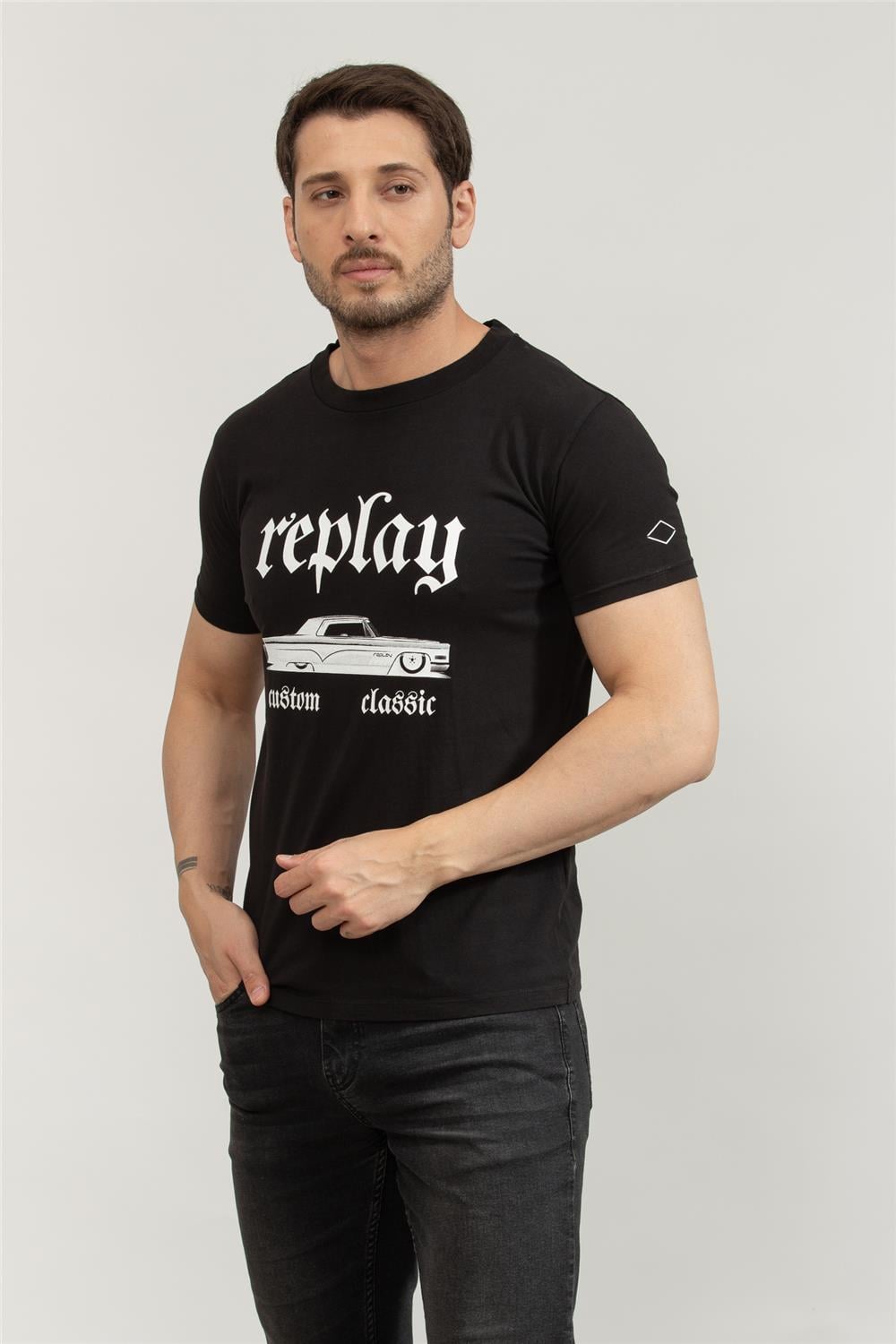 Replay Regular Erkek Bisiklet Yaka T-Shirt Siyah