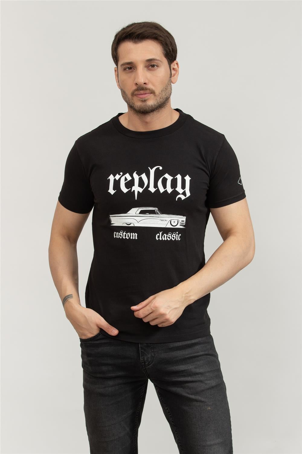 Replay Regular Erkek Bisiklet Yaka T-Shirt Siyah