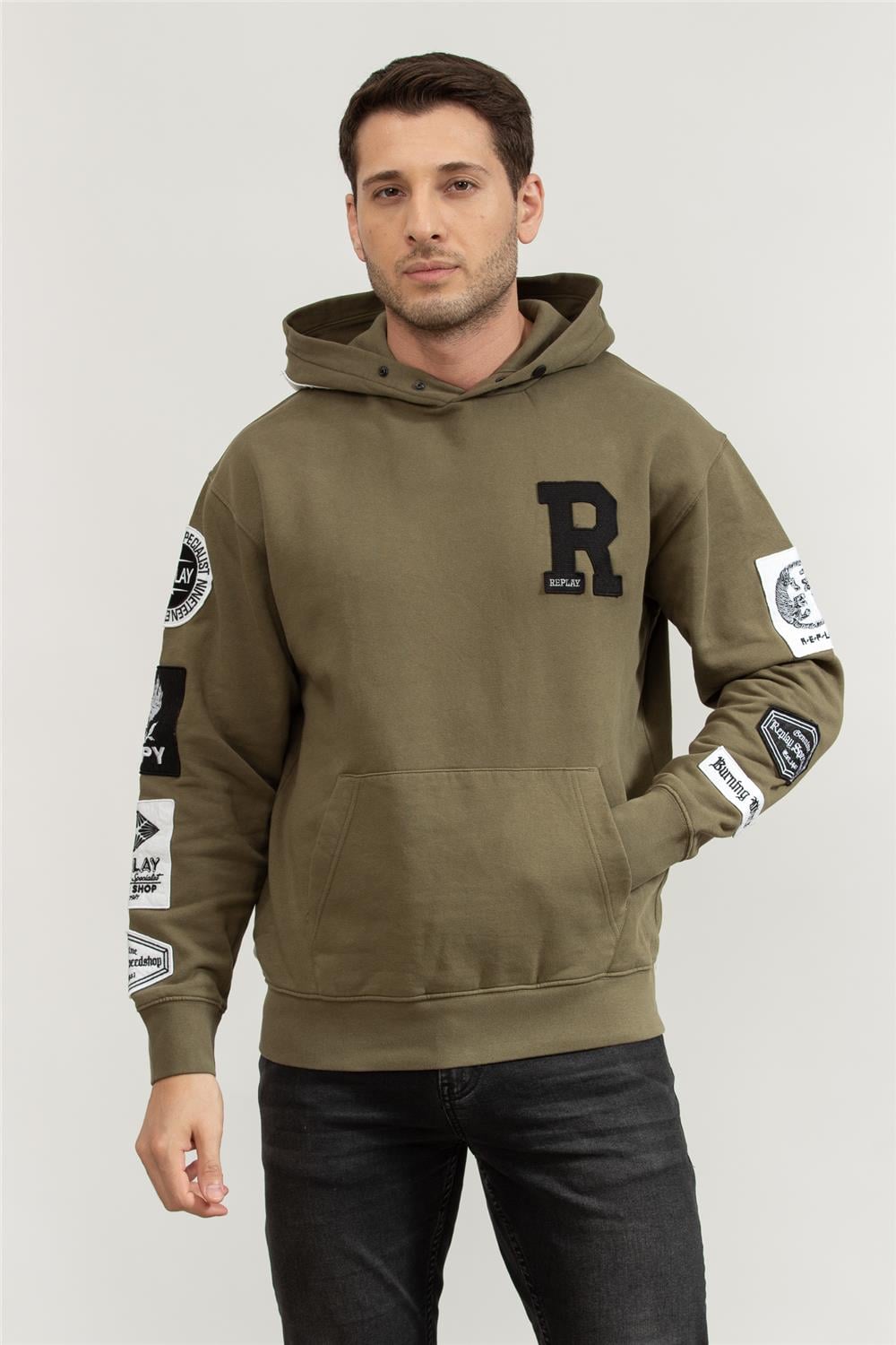Replay Regular Erkek Kapüşonlu Sweatshirt Yeşil