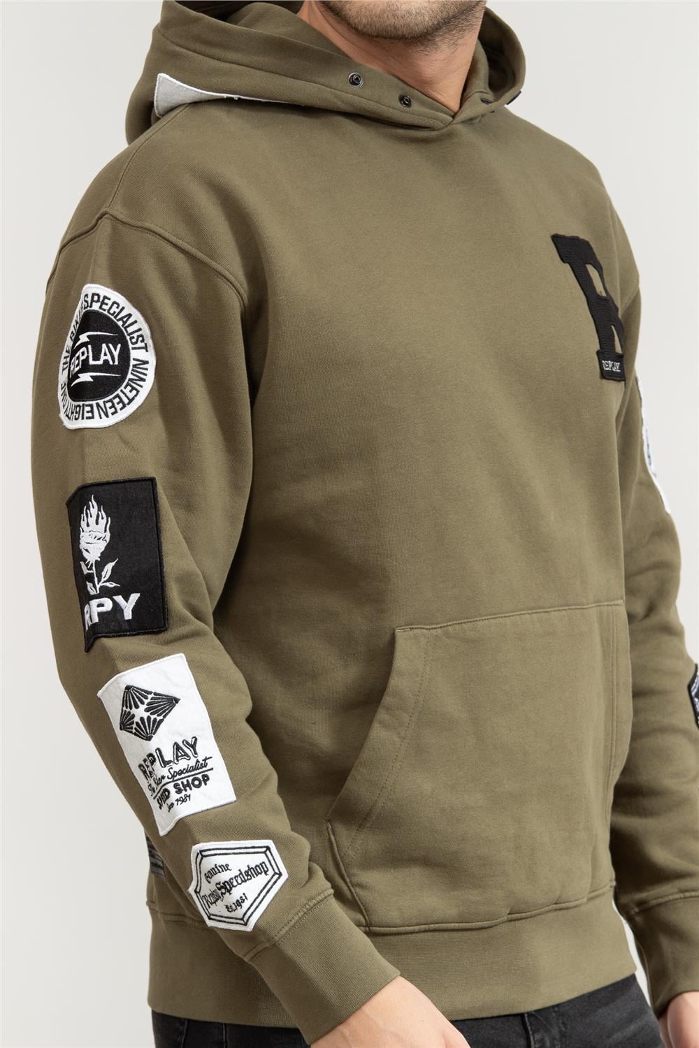 Replay Regular Erkek Kapüşonlu Sweatshirt Yeşil