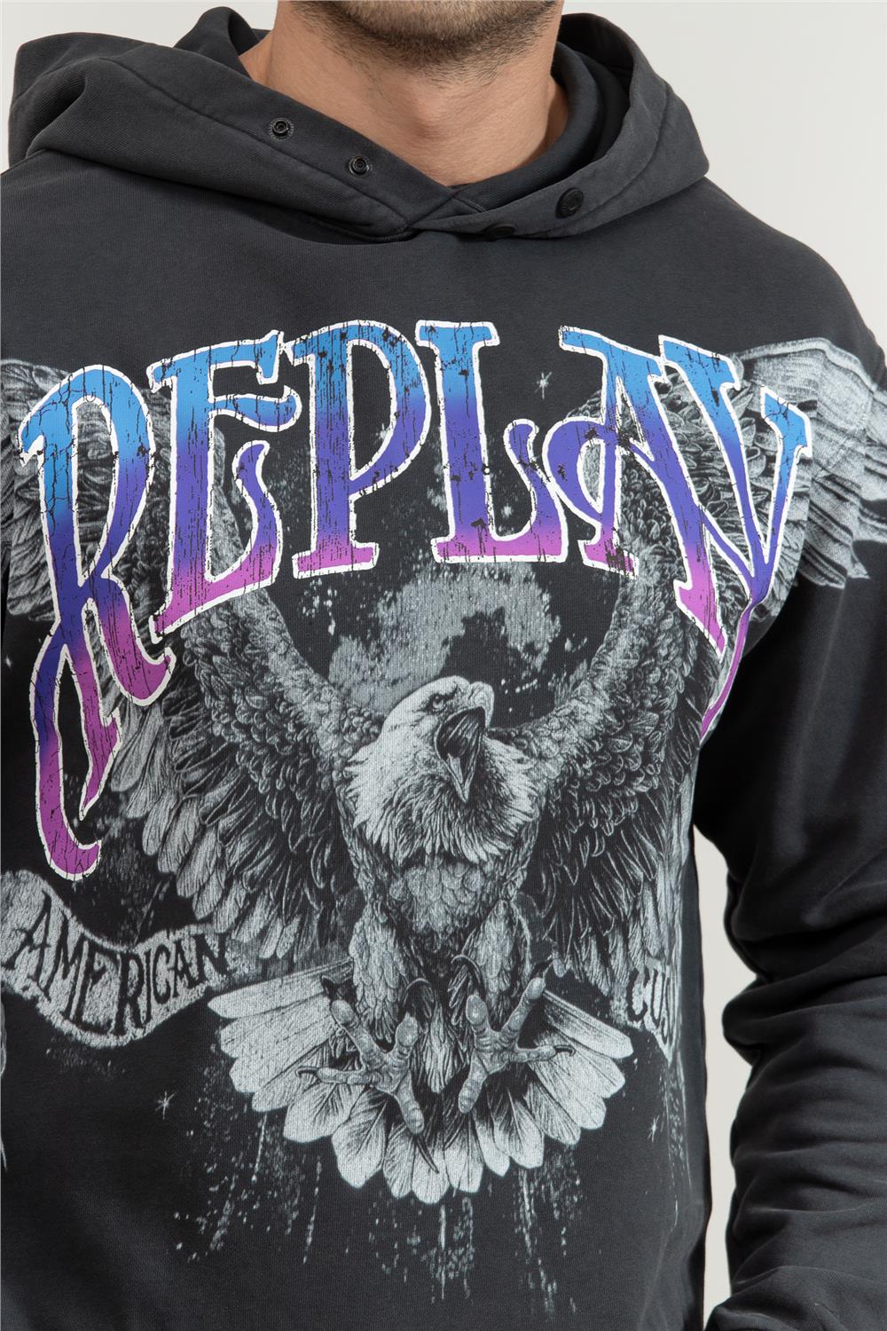 Replay Regular Erkek Kapüşonlu Sweatshirt Siyah