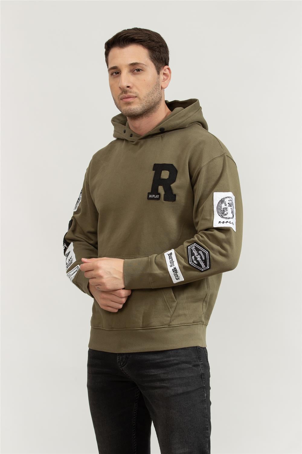 Replay Regular Erkek Kapüşonlu Sweatshirt Yeşil