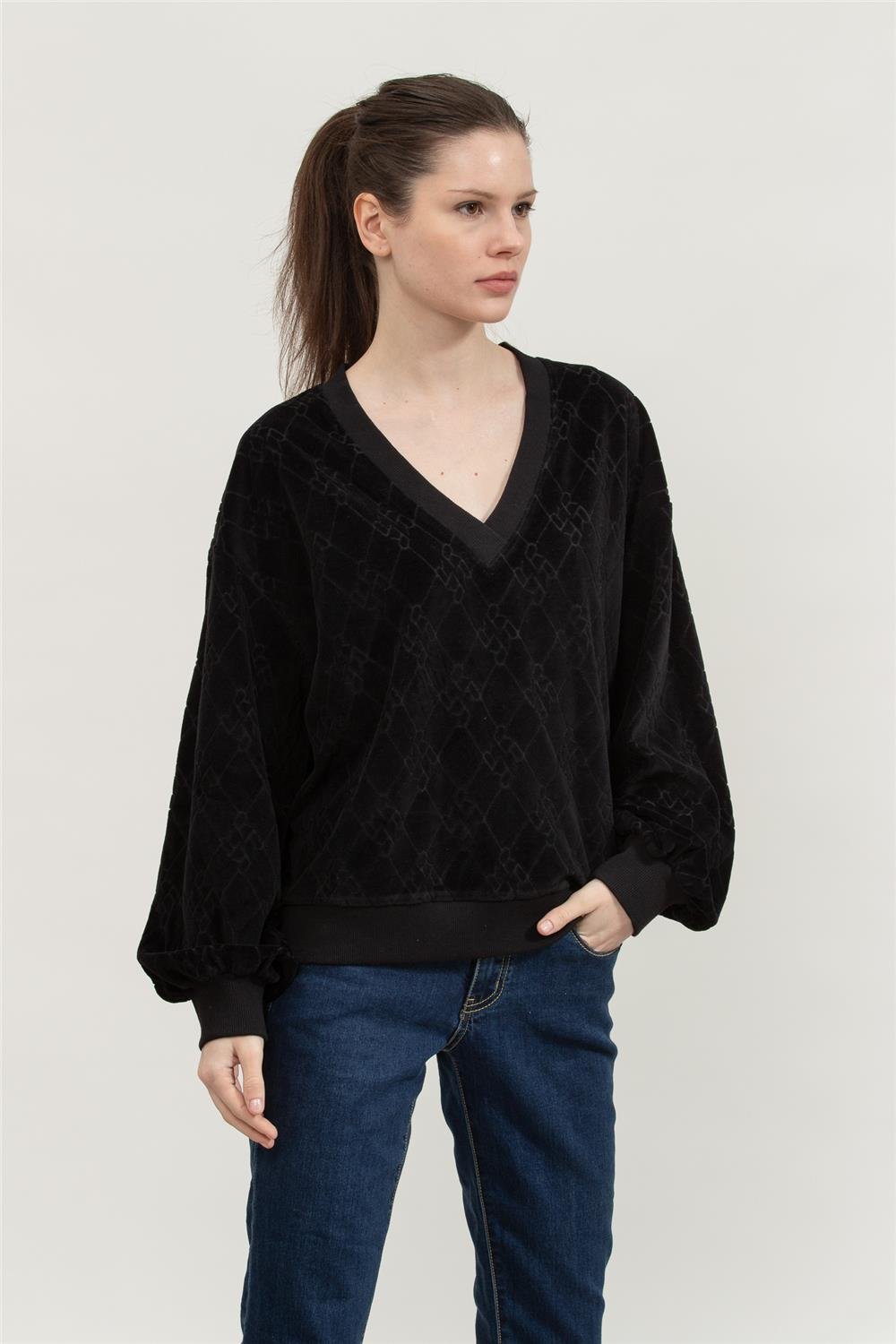 Replay Regular Kadın Bisiklet Yaka Sweatshirt Siyah