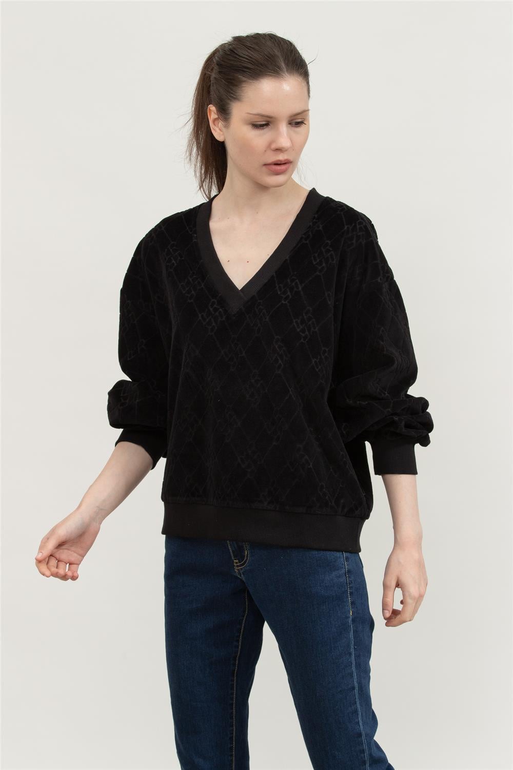 Replay Regular Kadın Bisiklet Yaka Sweatshirt Siyah