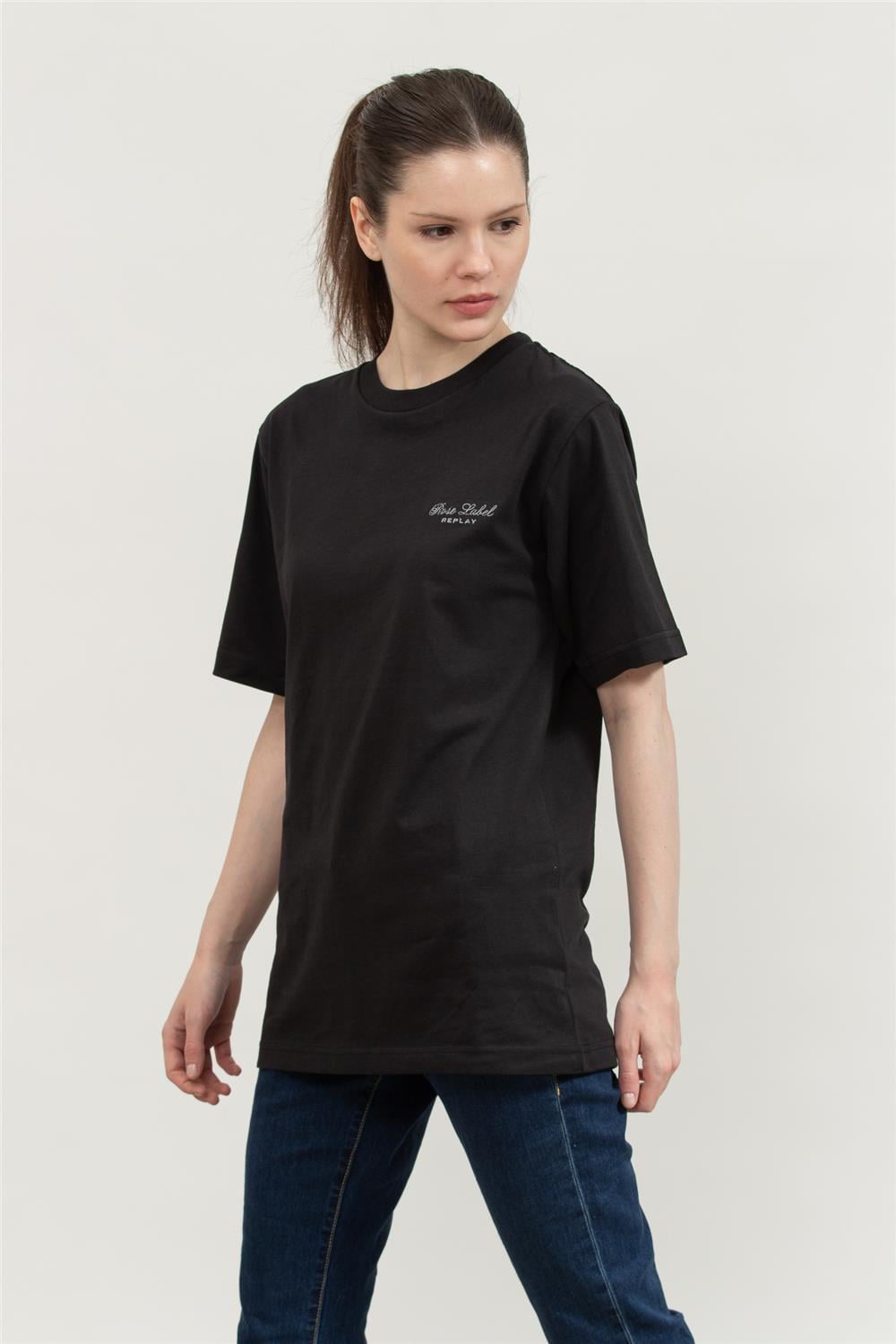 Replay Regular Kadın Bisiklet Yaka T-Shirt Siyah